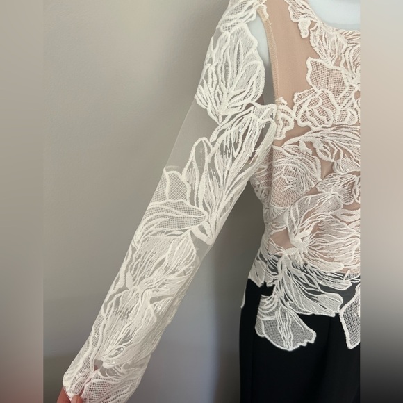 NWT Adrianna Papel black & cream lace overlay full length formal dress size 4 - Picture 4 of 11